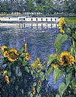 Gustave Caillebotte Canvas Paintings - Sunflowers on the Banks of the Seine